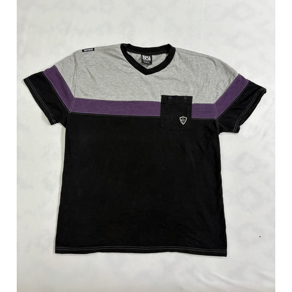 Enyce Colorblock T-Shirt Men's L Black Gray Purple Pocket Streetwear NYC
